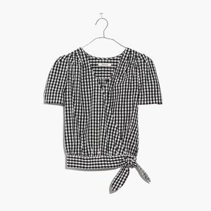 Madewell Short-Sleeve Wrap Top in Gingham Check